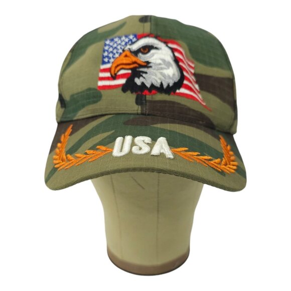 Bald Eagle USA Flag Camo Strapback Cap Embroidered Curved Brim Baseball Hat - Picture 9 of 13